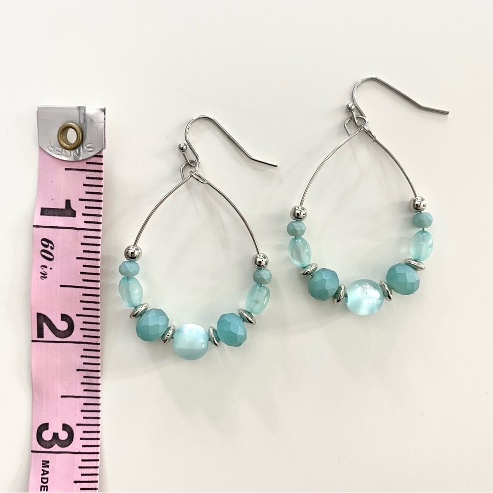 Silver & Ice Blue Beaded Teardrop Earrings - Picture 2 of 2